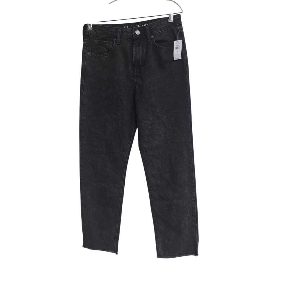 NWT GAP Teen 16‎ Girlfriend High Rise Jeans Black Wash With Raw Hem Jeans